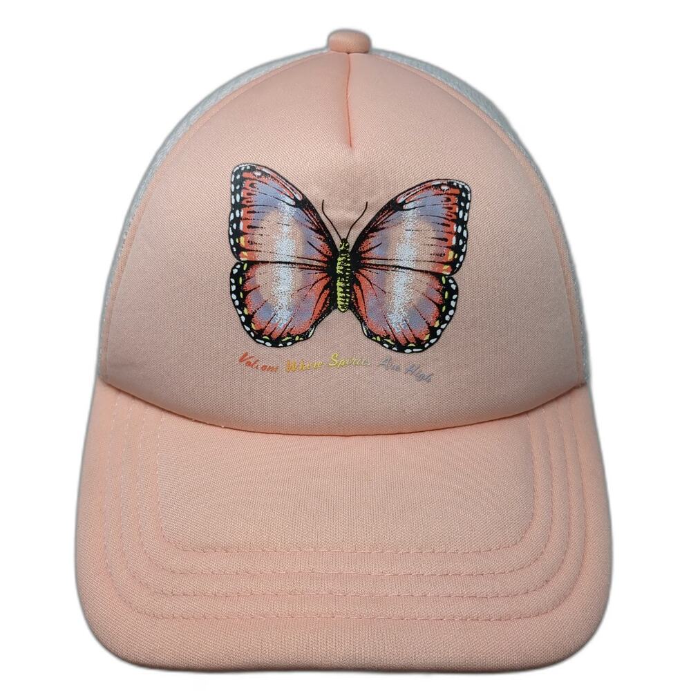 Volcom Trucker Hat Pink One Size Butterfly Logo Graphic Mesh Back Foam Snapback